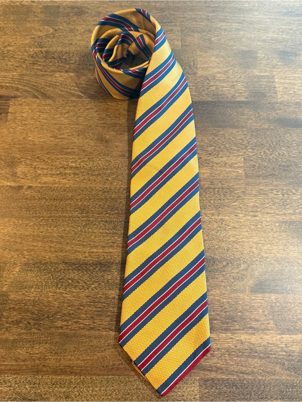 Pendleton Men's Yellow Repp Striped Silk Tie with Navy and Red Accents